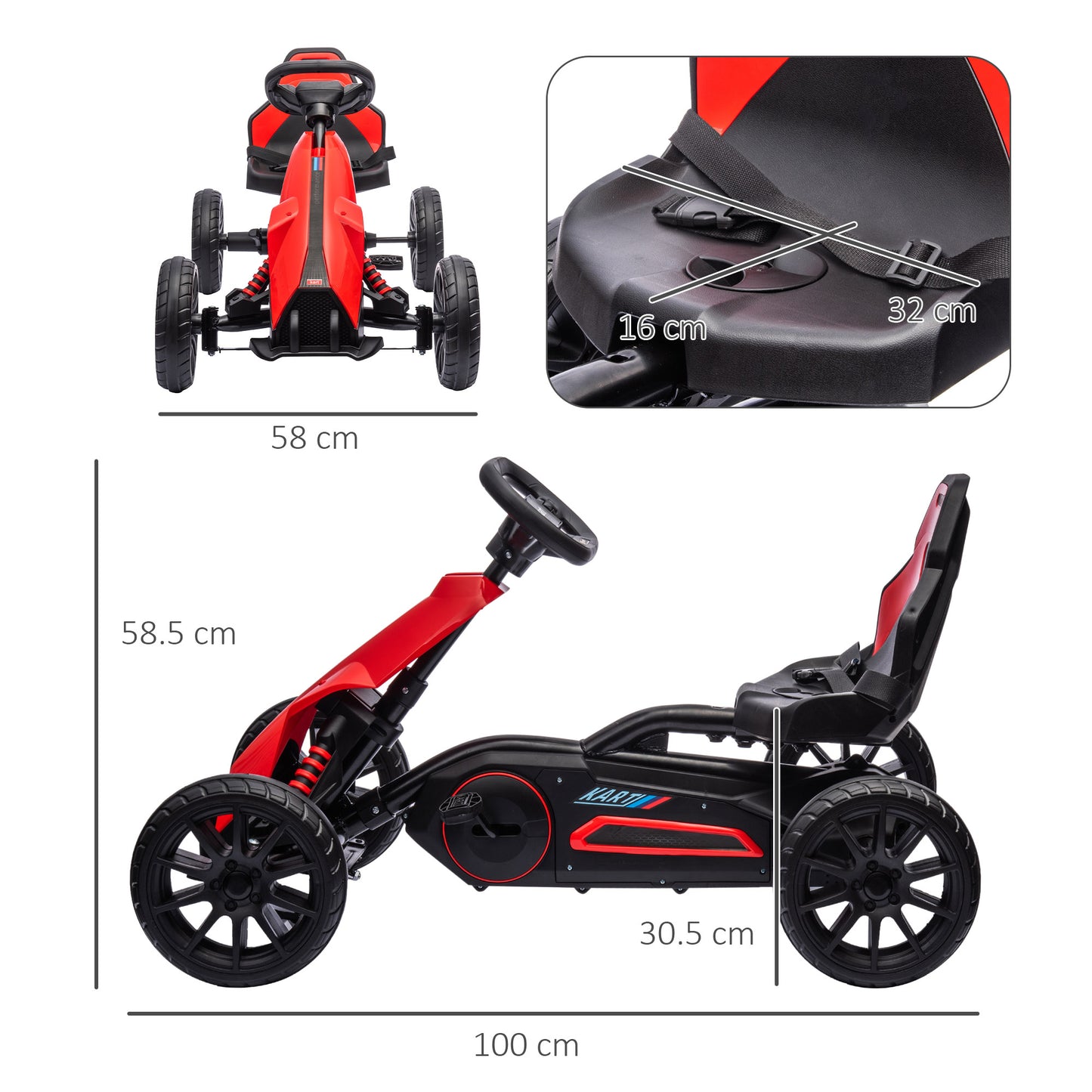 HOMCOM Children Pedal Go Kart, Kids Ride on Racer w/ Adjustable Seat, Shock Absorption EVA Tyres, Handbrake, for Kids Aged 3-8, Red