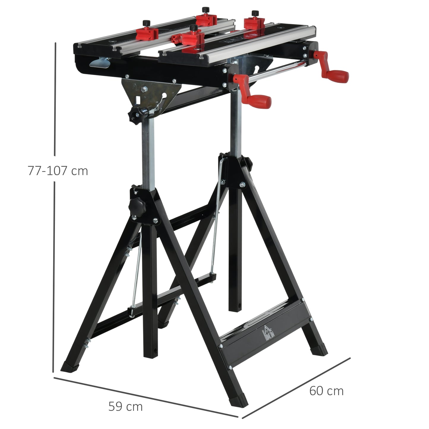 HOMCOM Foldable Work Bench Tool Stand with Adjustable Height and Clamps, Carpenter Saw Table, Heavy Duty Steel Frame, 100kg Capacity