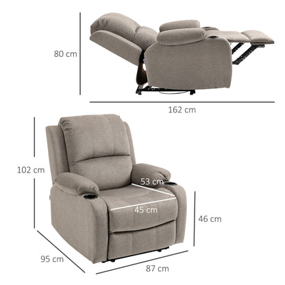 HOMCOM Microfibre Recliner Armchair, with Adjustable Leg Rest, Cup Holder, for Home Living Room, Brown