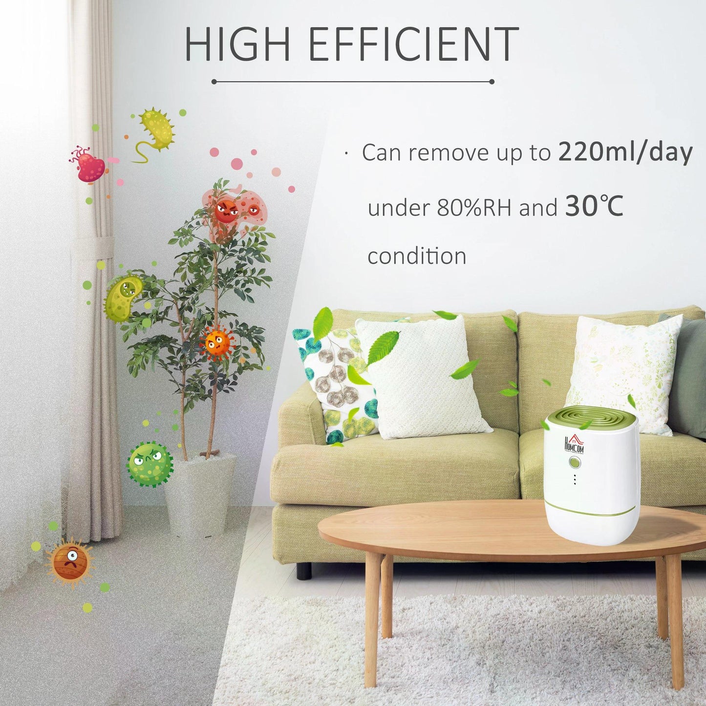 HOMCOM 500ML Portable Small Dehumidifier Auto Shut Off Silent Moisture Air Cleaner for Bedroom, Bathroom, Living Room, RV