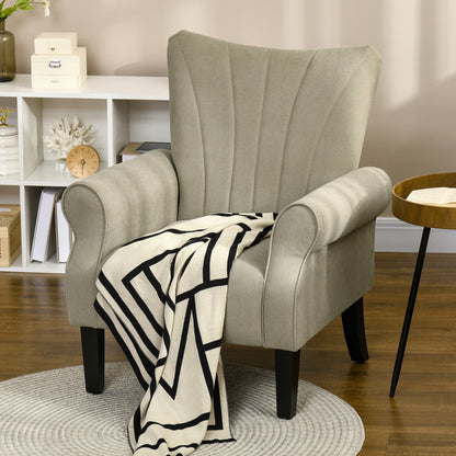 HOMCOM Upholstered Accent Chair with High Back, Rolled Arms and Wood Legs, Soft Thick Padded Armchair, Beige