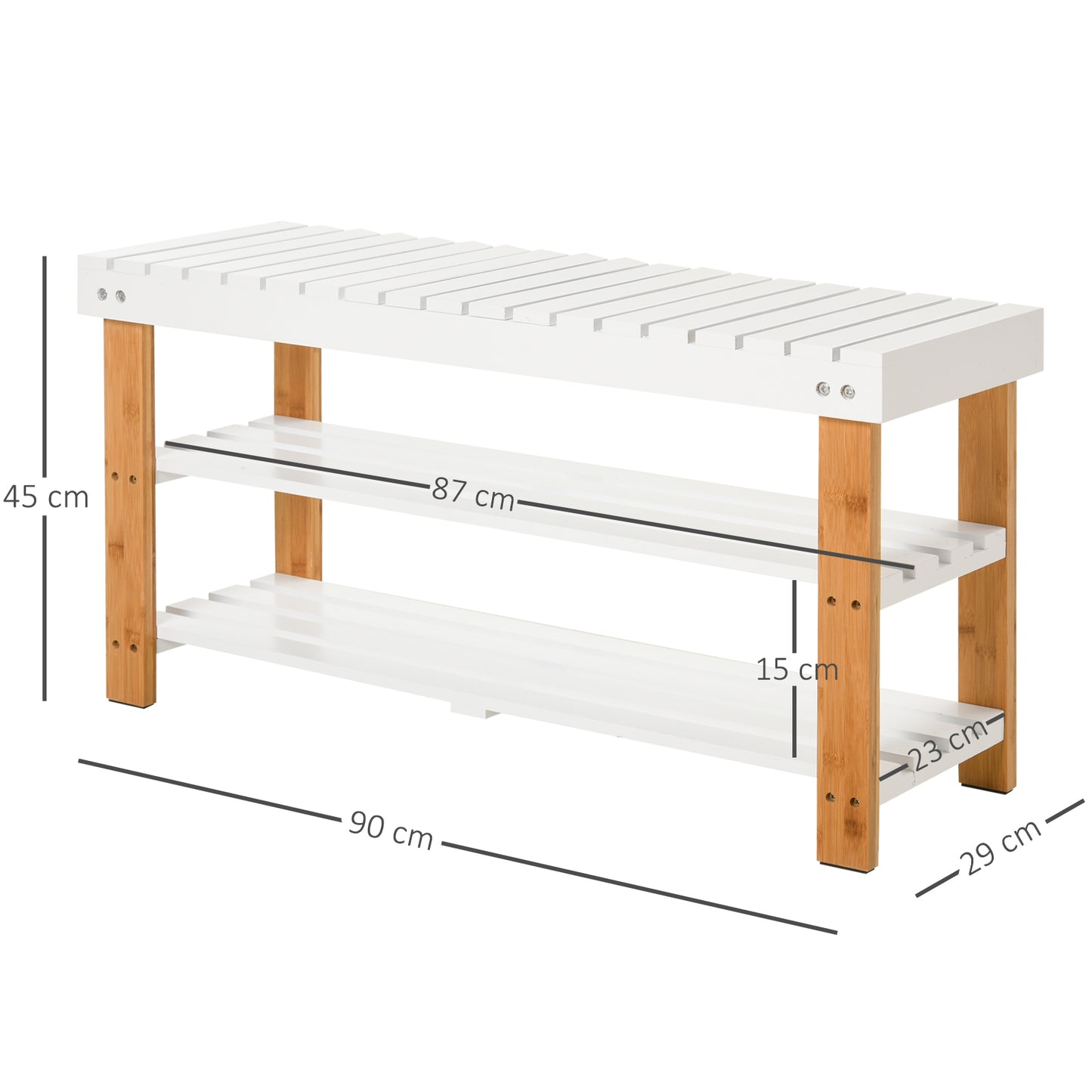 HOMCOM Shoe Bench, 3-Tier Wooden Shoe Rack with Hidden Storage Compartment, Slatted Shelves, Home Storage Unit, Natural, 90L x 29W x45H cm