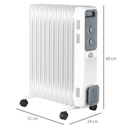 HOMCOM 2720W Oil Filled Radiator, Portable Electric Heater w/ 3 Heat Settings, Adjustable Thermostat, Safe Power-Off, 11 Fins