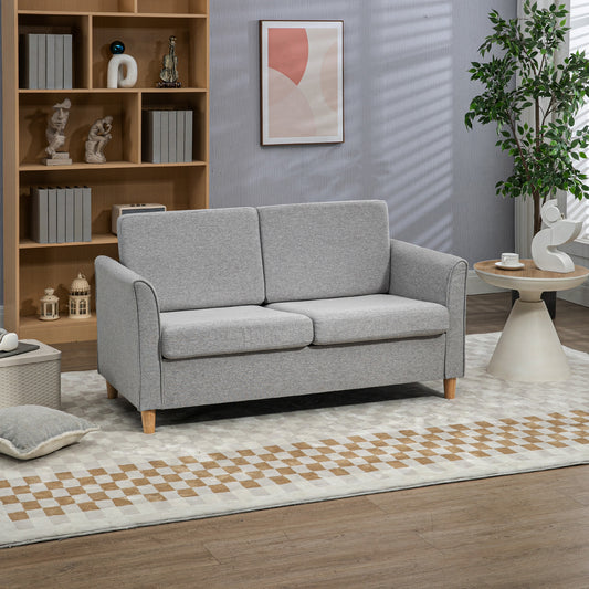 HOMCOM Compact Loveseat Sofa, Modern 2 Seater Sofa for Living Room with Wood Legs and Armrests, Light Grey