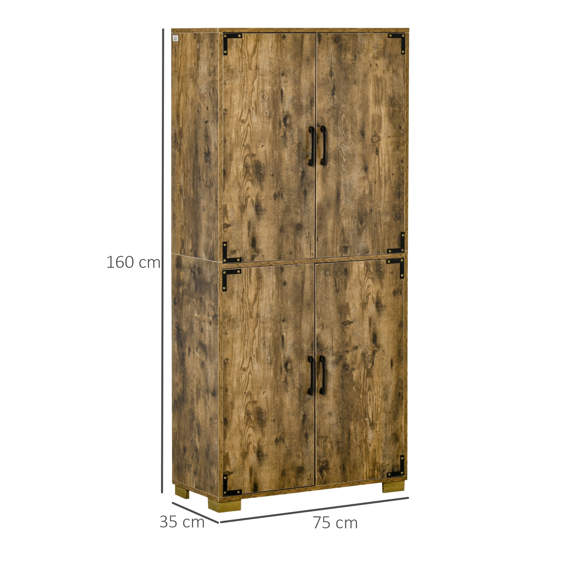 HOMCOM Farmhouse Style Tall Cupboard 4-Door Cabinet with Storage Shelves for Bedroom & Living Room, Rustic Wood Effect