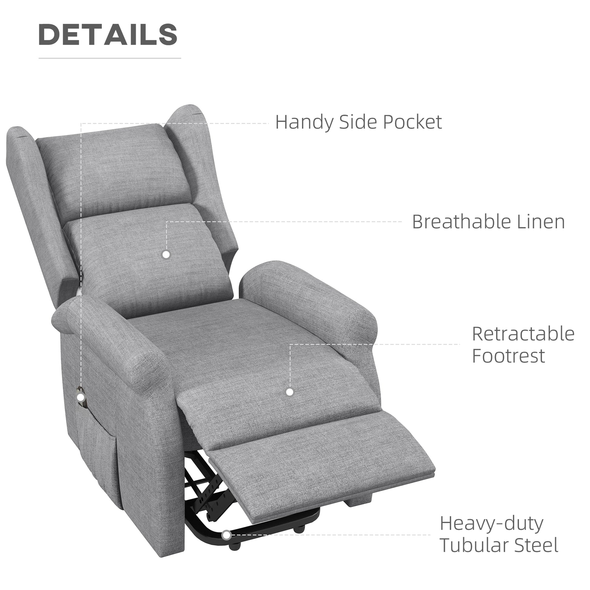 HOMCOM Power Lift Chair for the Elderly with Remote Control, Fabric Electric Recliner Chair for Living Room, Grey