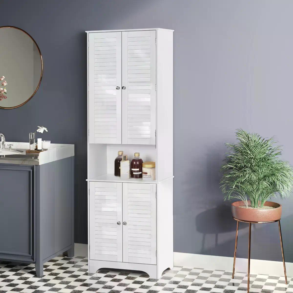 HOMCOM MDF Freestanding 6-Tier Bathroom Storage Cabinet White