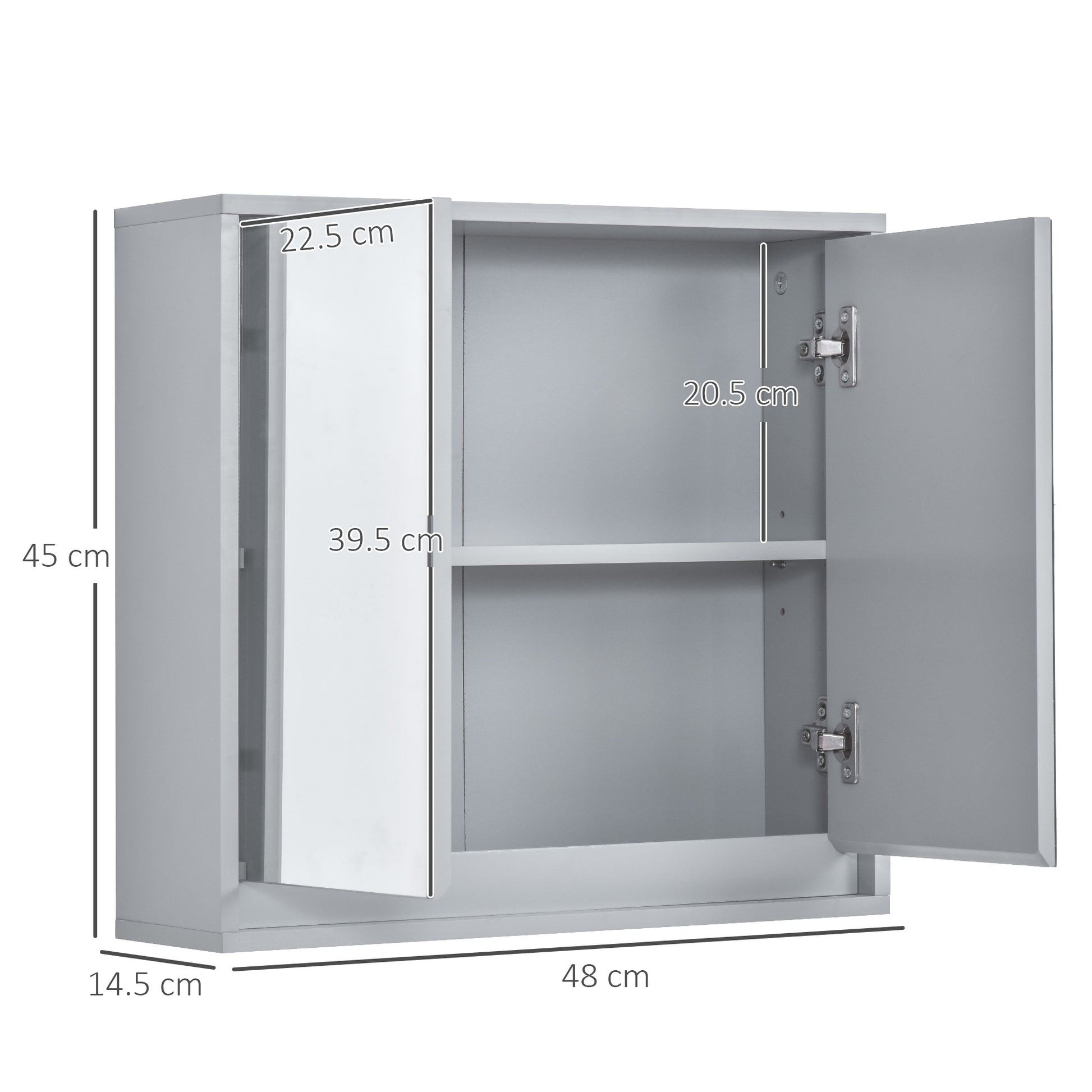 HOMCOM Mirror Cabinet for Bathroom Mirror Cupboard Wall Mounted Storage Shelf Bathroom Cupboard Double Door - 48L x 14.5W x 45H cm