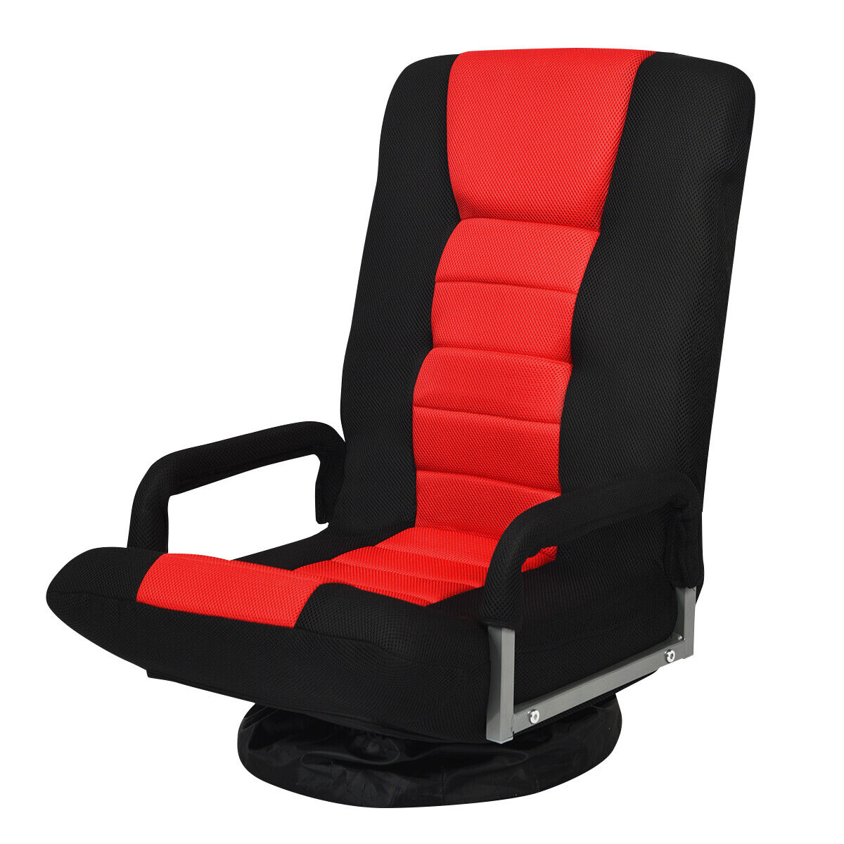 Foldable 360-Degree Swivel Gaming Floor Chair with Adjustable Backrest-Red