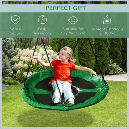 HOMCOM 40 Inch / 100 cm Tree Swing Round Kids Nest Swing Seat Adjustable Rope for Outdoor Backyard Garden Play Activity Green