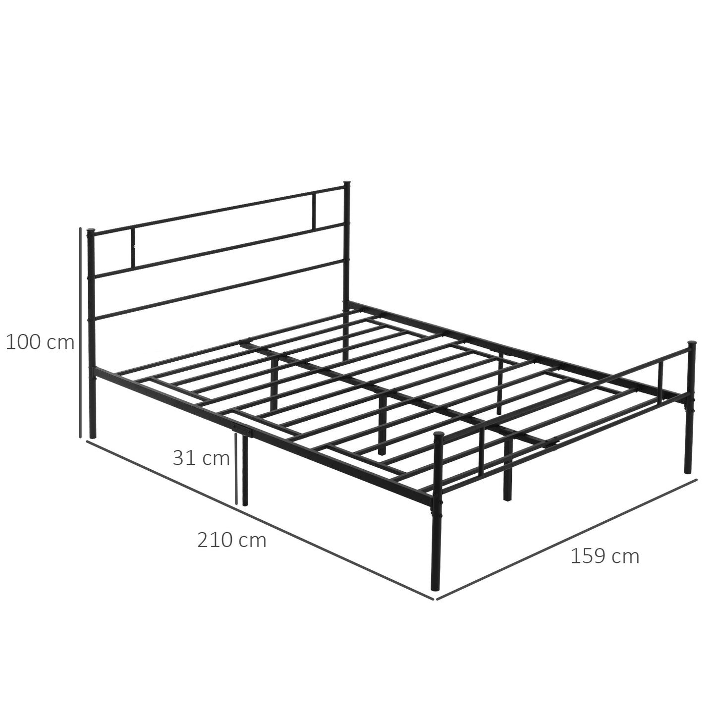 HOMCOM King Size Metal Bed Frame, Solid Bedstead Base with Headboard and Footboard, Metal Slat Support and Underbed Storage Space, Bedroom Furniture