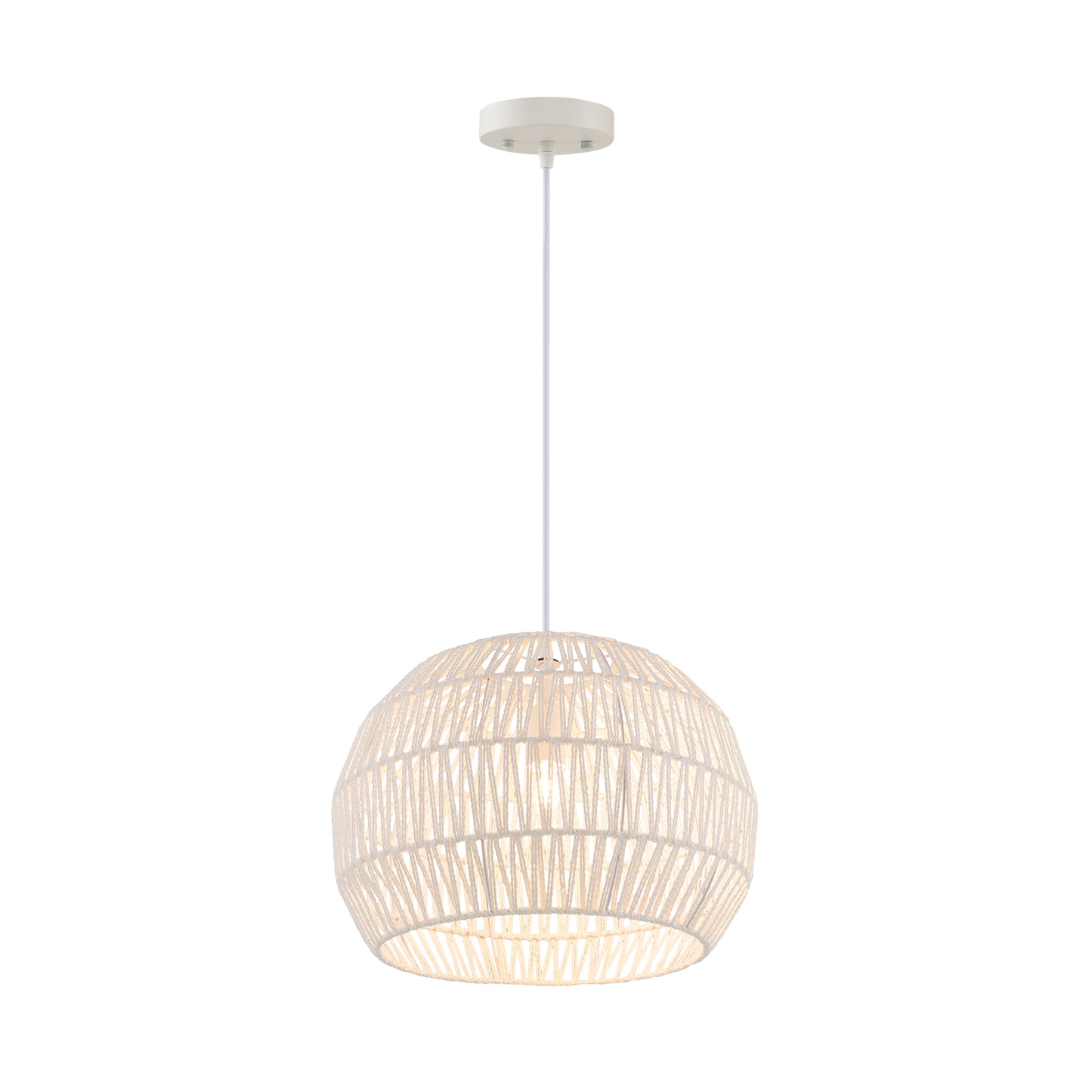 Round Paper Pendant Ceiling Light with Adjustable Hanging Rope-Beige