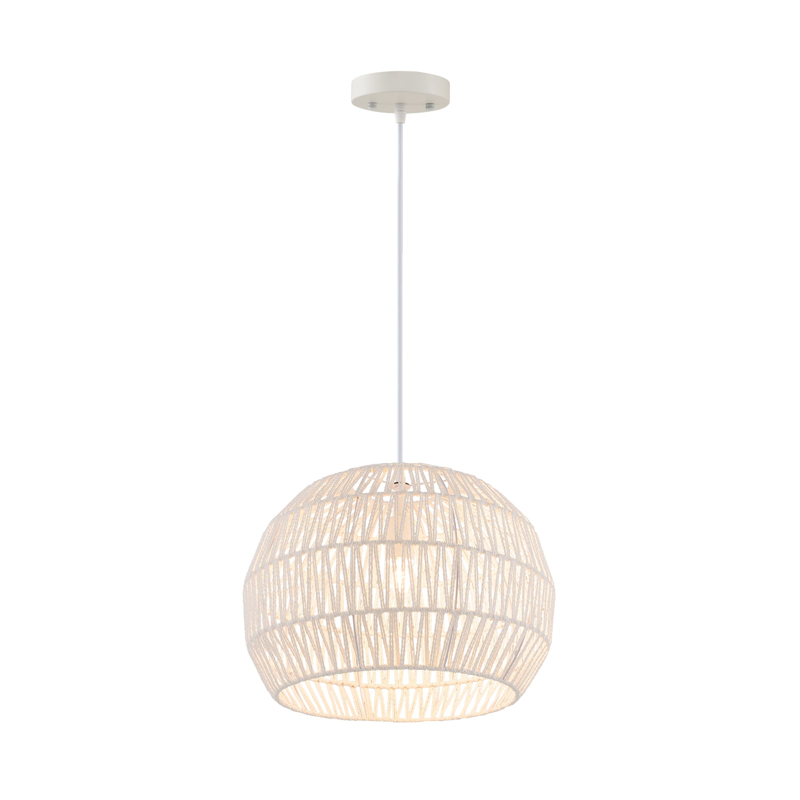 Round Paper Pendant Ceiling Light with Adjustable Hanging Rope-Beige