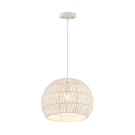 Round Paper Pendant Ceiling Light with Adjustable Hanging Rope-Beige