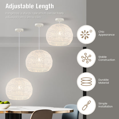 Round Paper Pendant Ceiling Light with Adjustable Hanging Rope-Beige