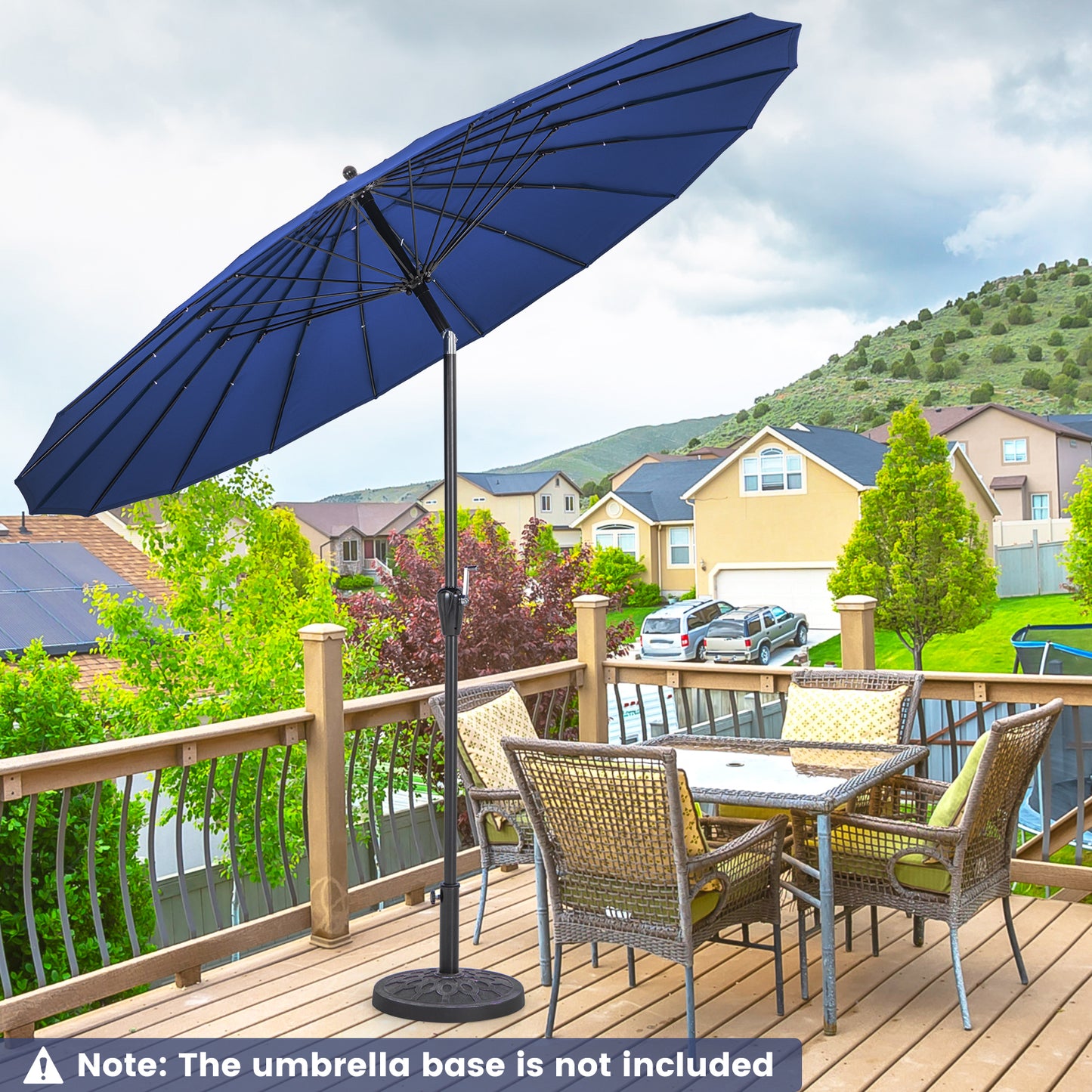 260 cm Round Patio Umbrella with 18 Fiberglass Ribs-Navy