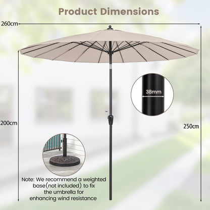 260 cm Round Patio Umbrella with 18 Fiberglass Ribs-Tan