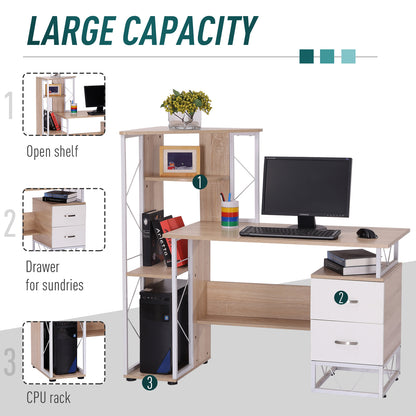 HOMCOM Computer Writing Desk PC Workstation w/2 Drawers Multi-Shelves Home Office Furniture