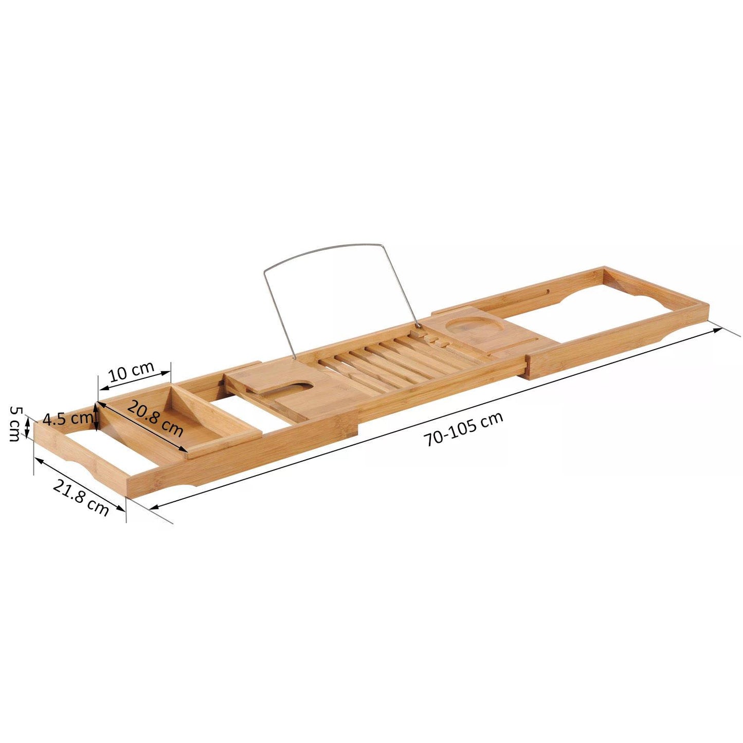 HOMCOM Extendable Bamboo Bathtub Shelf Rack Bath Caddy Tray Bathroom Storage 75-109Lx23.5Wx4T cm