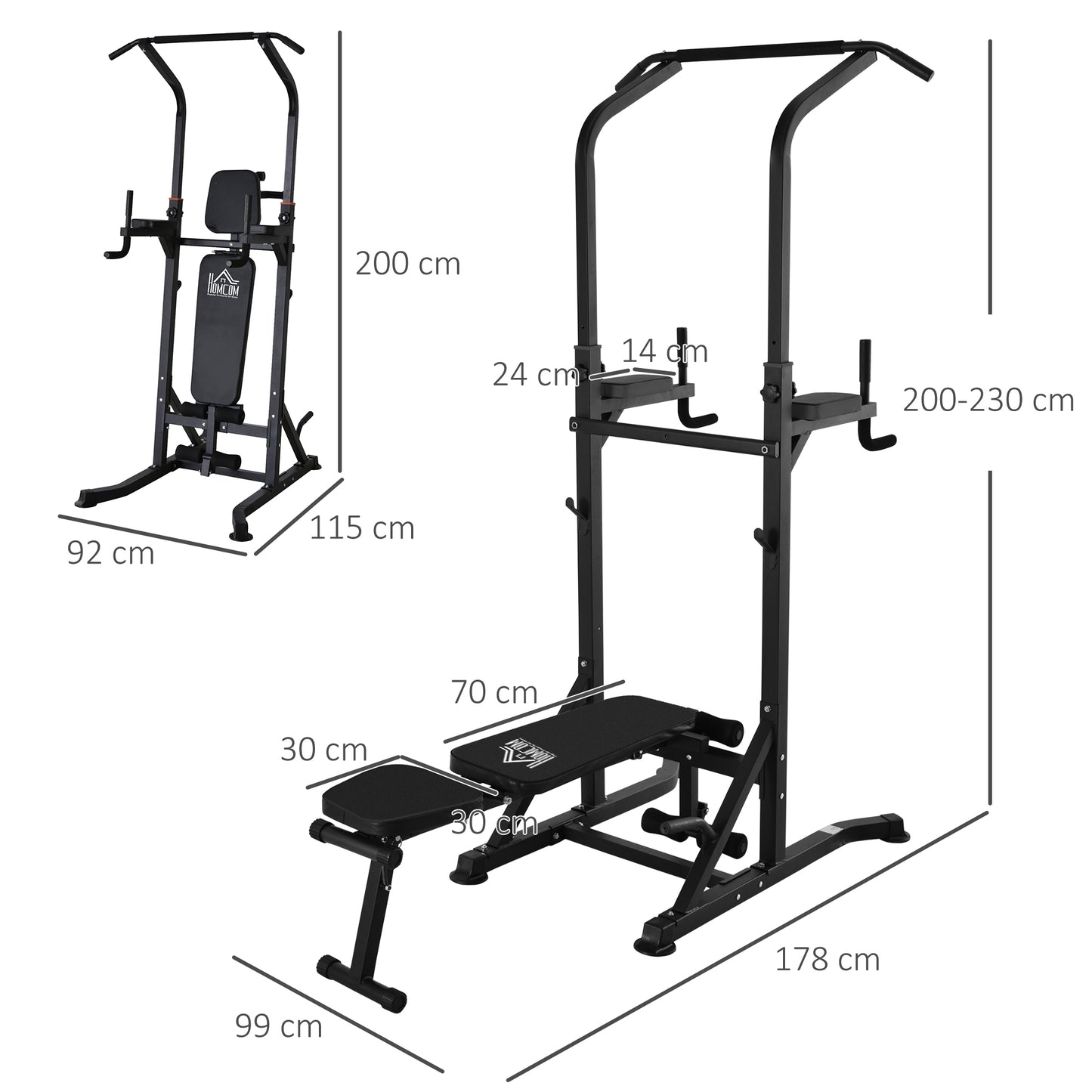 HOMCOM Multifunction Power Tower w/ Bench Home Workout Dip Station Push-up Bars Fitness Equipment Office Gym Training