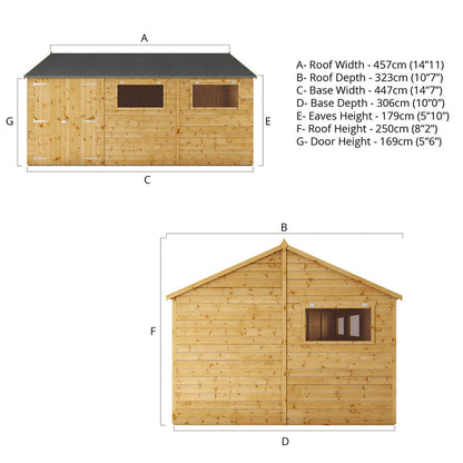 15 X 10 Premium Shiplap Reverse Apex Workshop