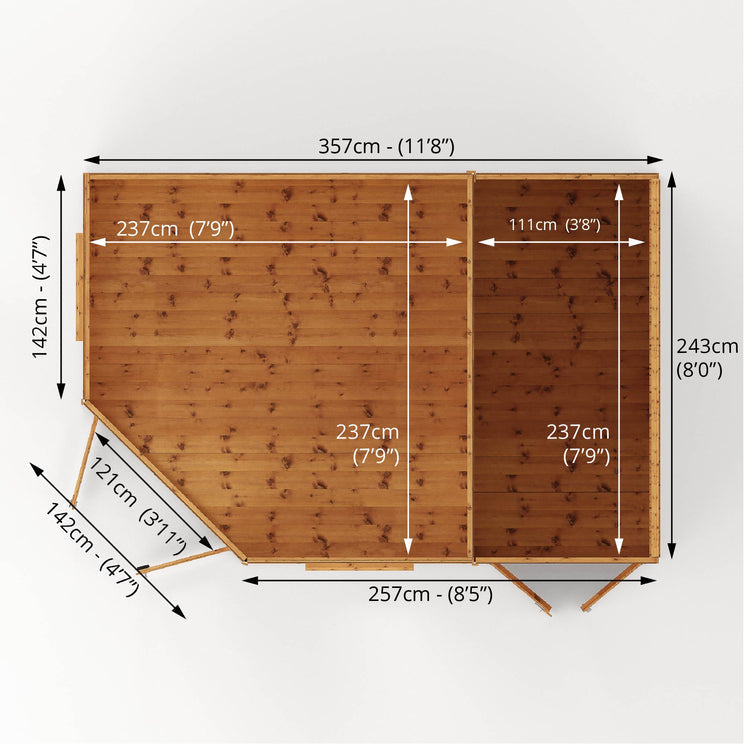 8 X 8 Corner Summerhouse With Side Shed
