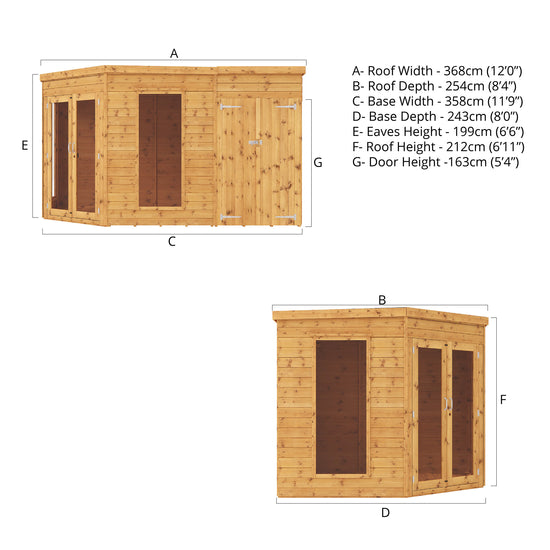 8 X 8 Corner Summerhouse With Side Shed