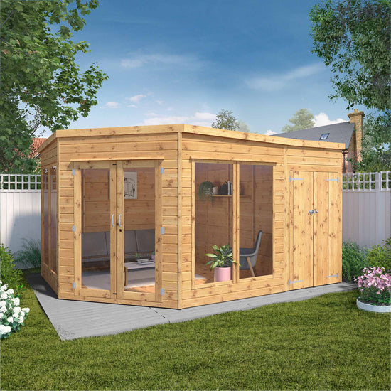 9 X 9 Corner Summerhouse With Side Shed