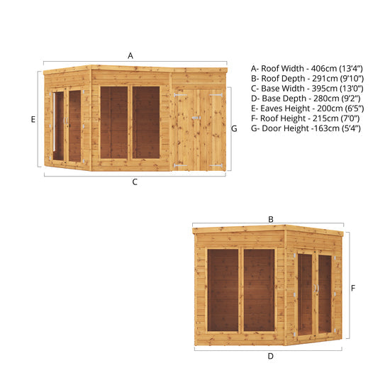 9 X 9 Corner Summerhouse With Side Shed