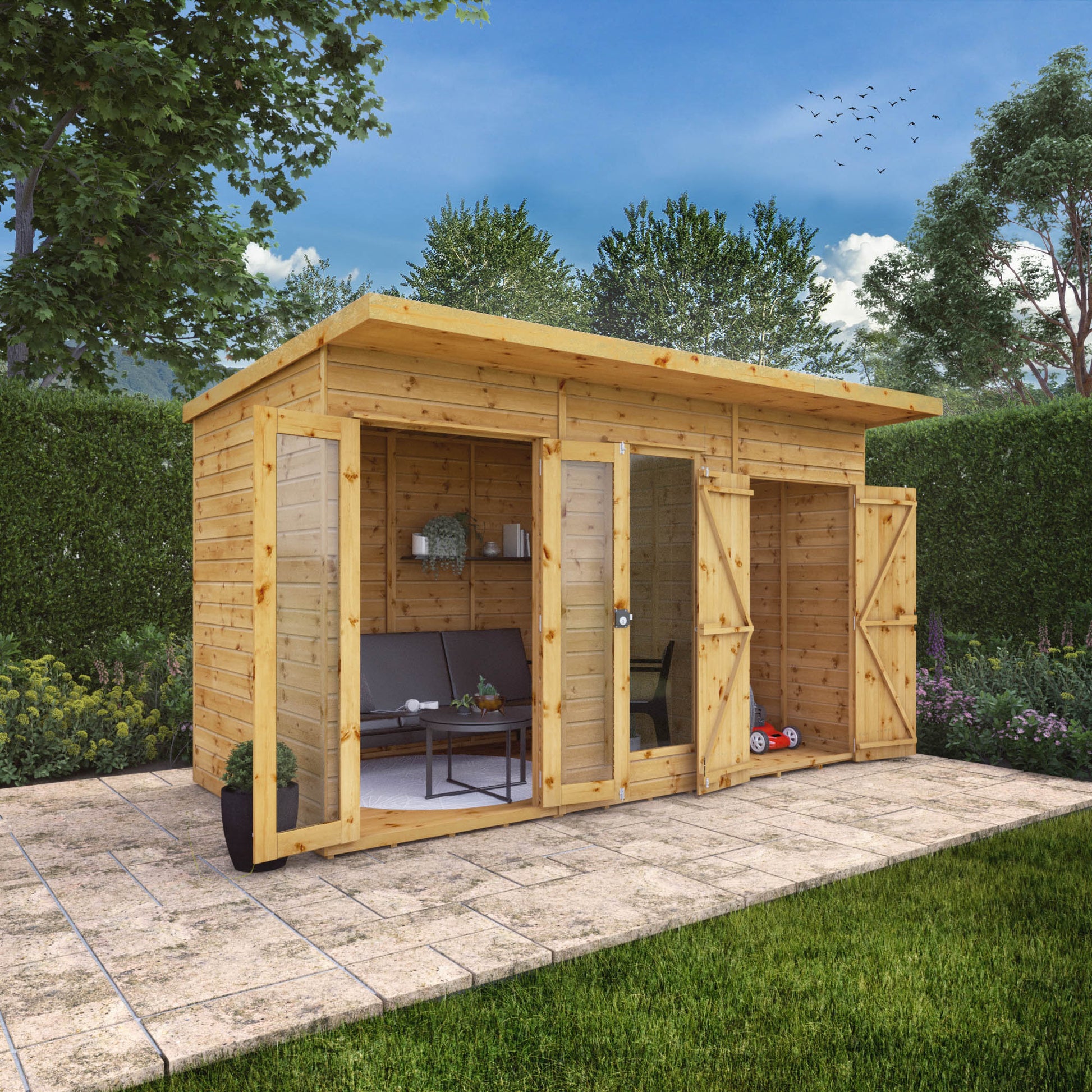 12 X 6 Maine Pent Summerhouse + Side Shed