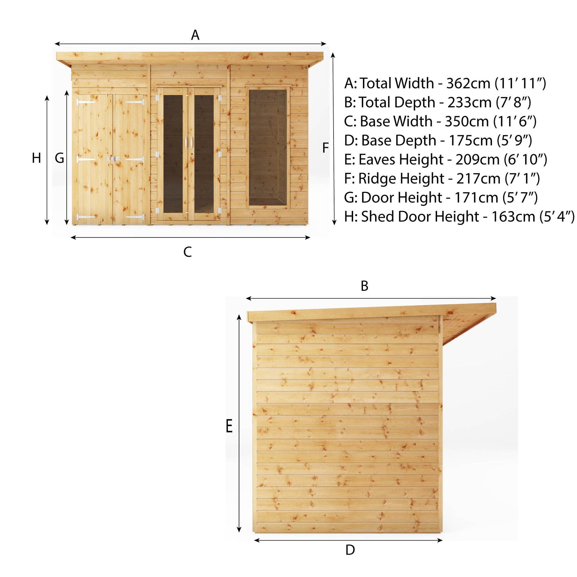 12 X 6 Maine Pent Summerhouse + Side Shed