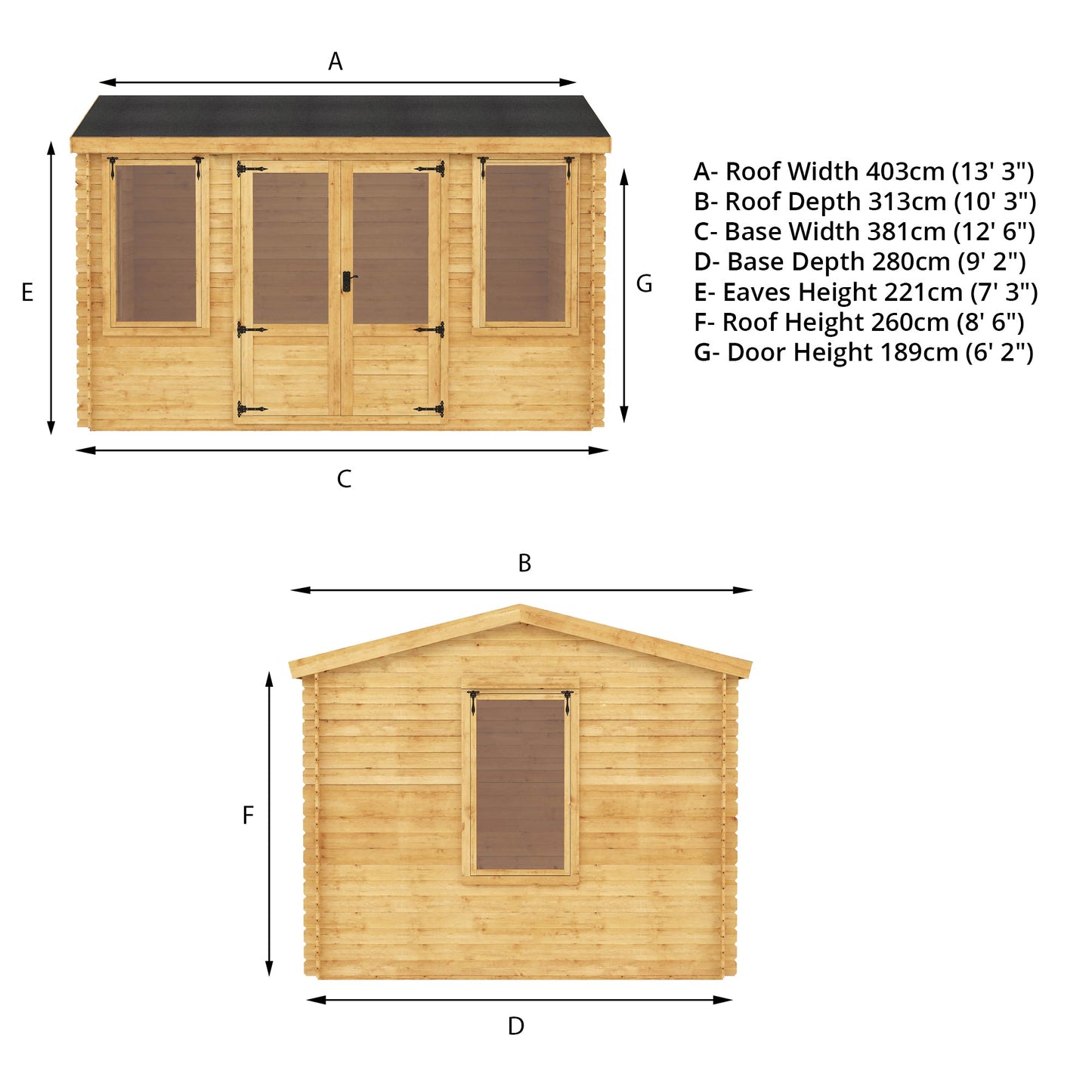 4M X 3M Log Cabin - 19Mm