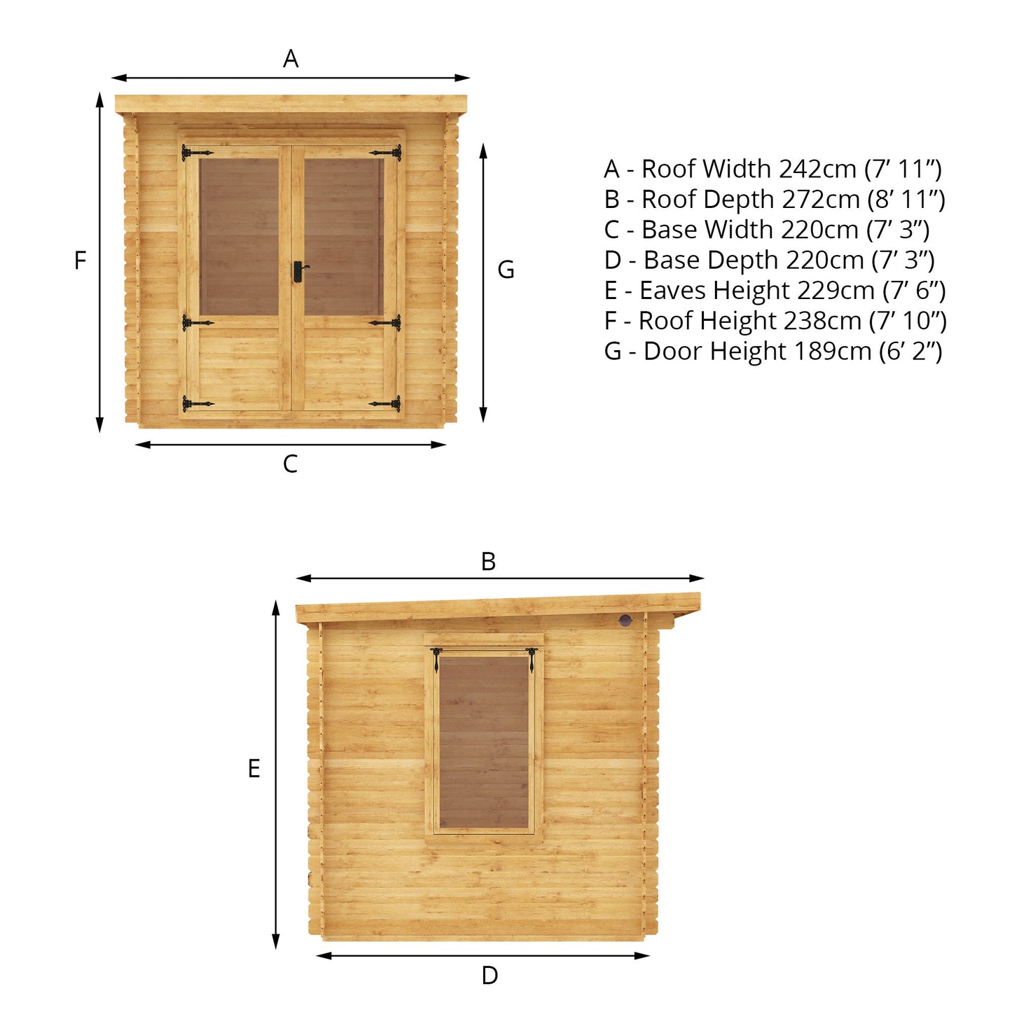 2.4M X 2.4M Pent 19Mm Log Cabin