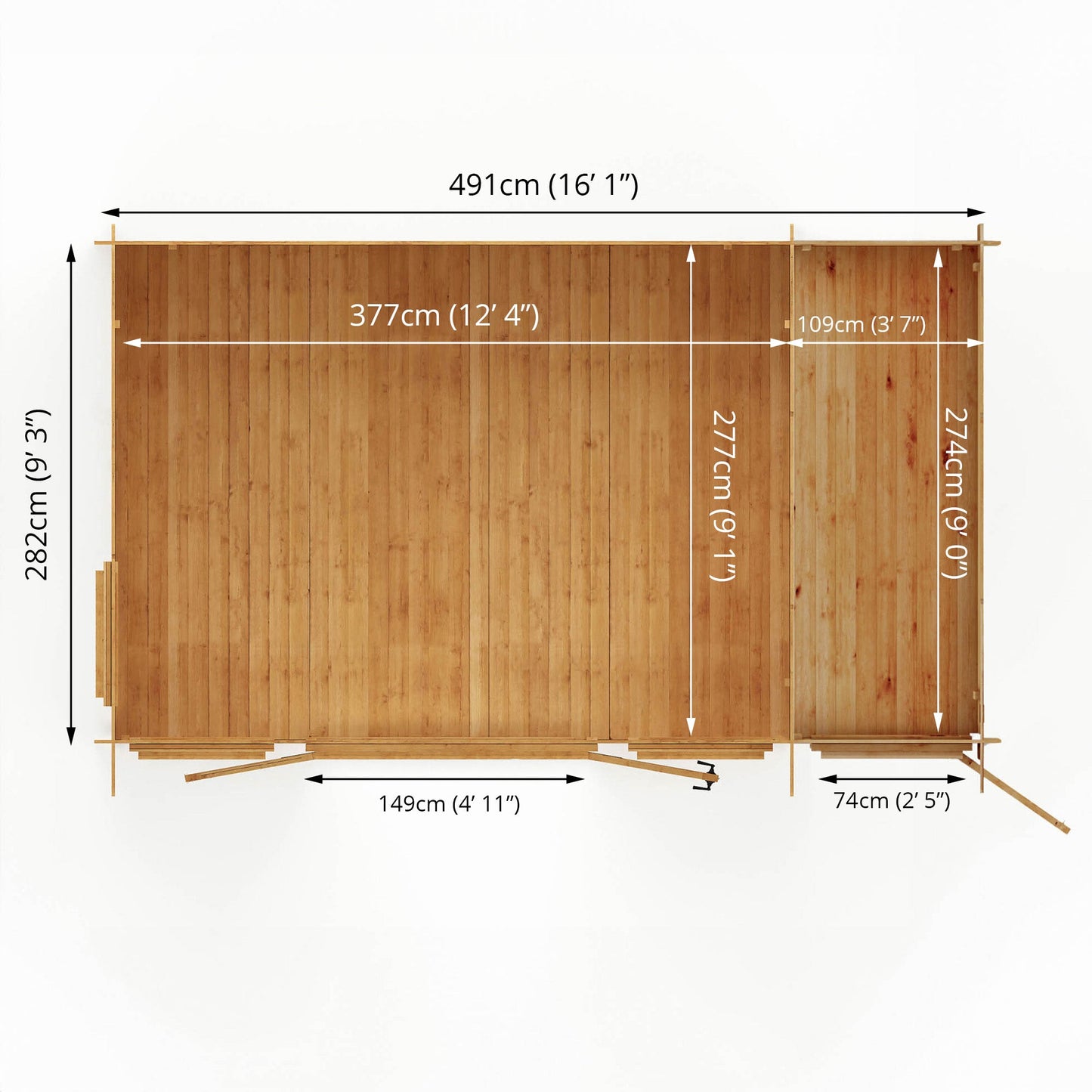 5.1M X 3M Pent Log Cabin With Side Shed - 19Mm