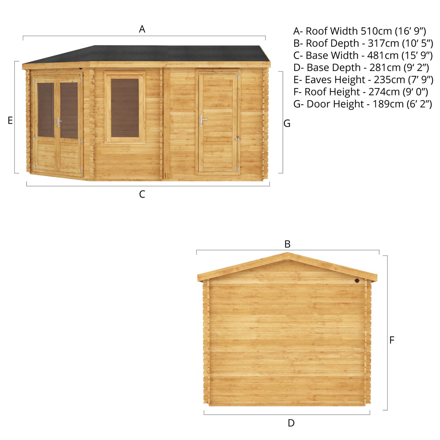 5M X 3M Corner Lodge Plus - 28Mm Double Glazed (Side Shed)