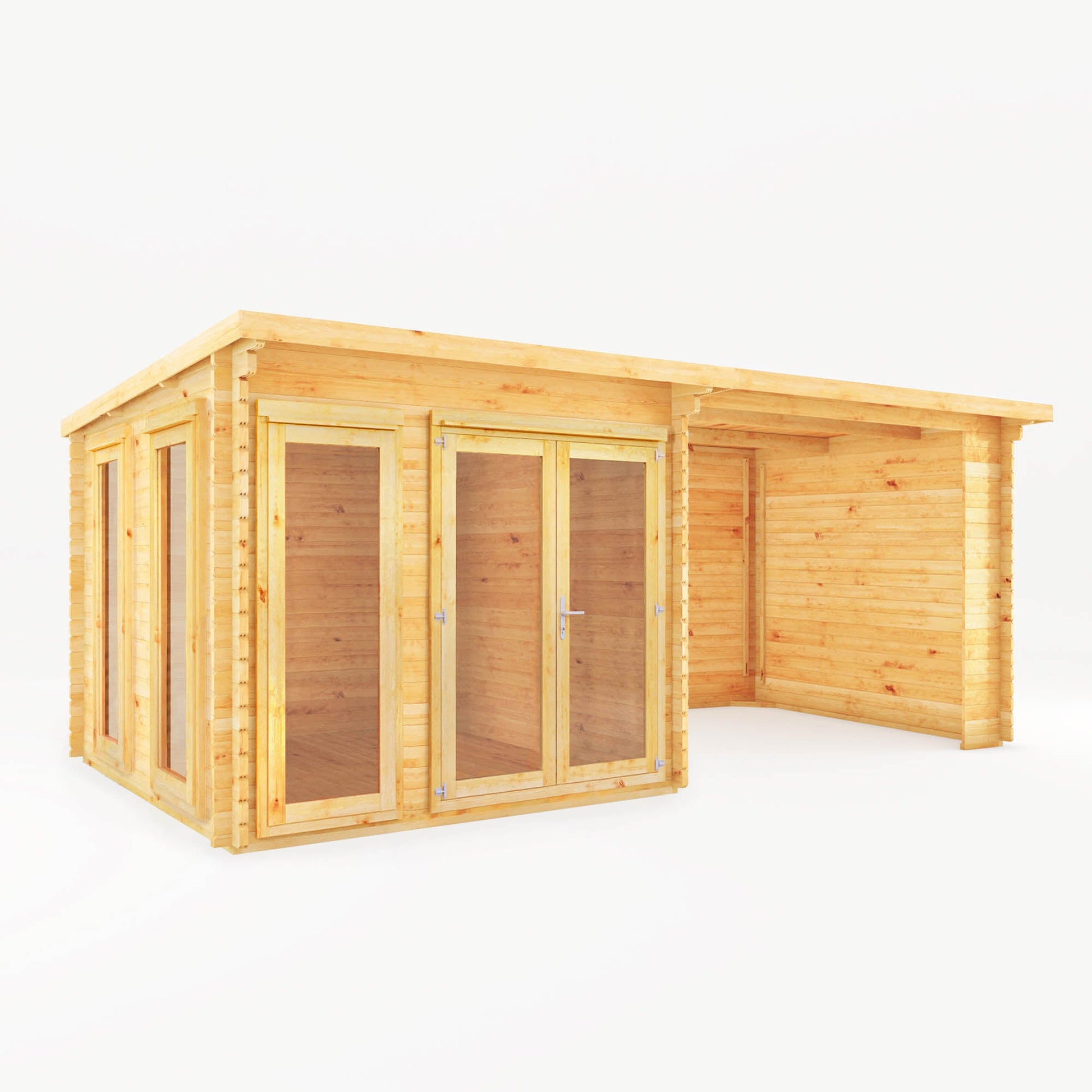 6M X 3M Studio Pent Log Cabin With Patio Area - 28Mm