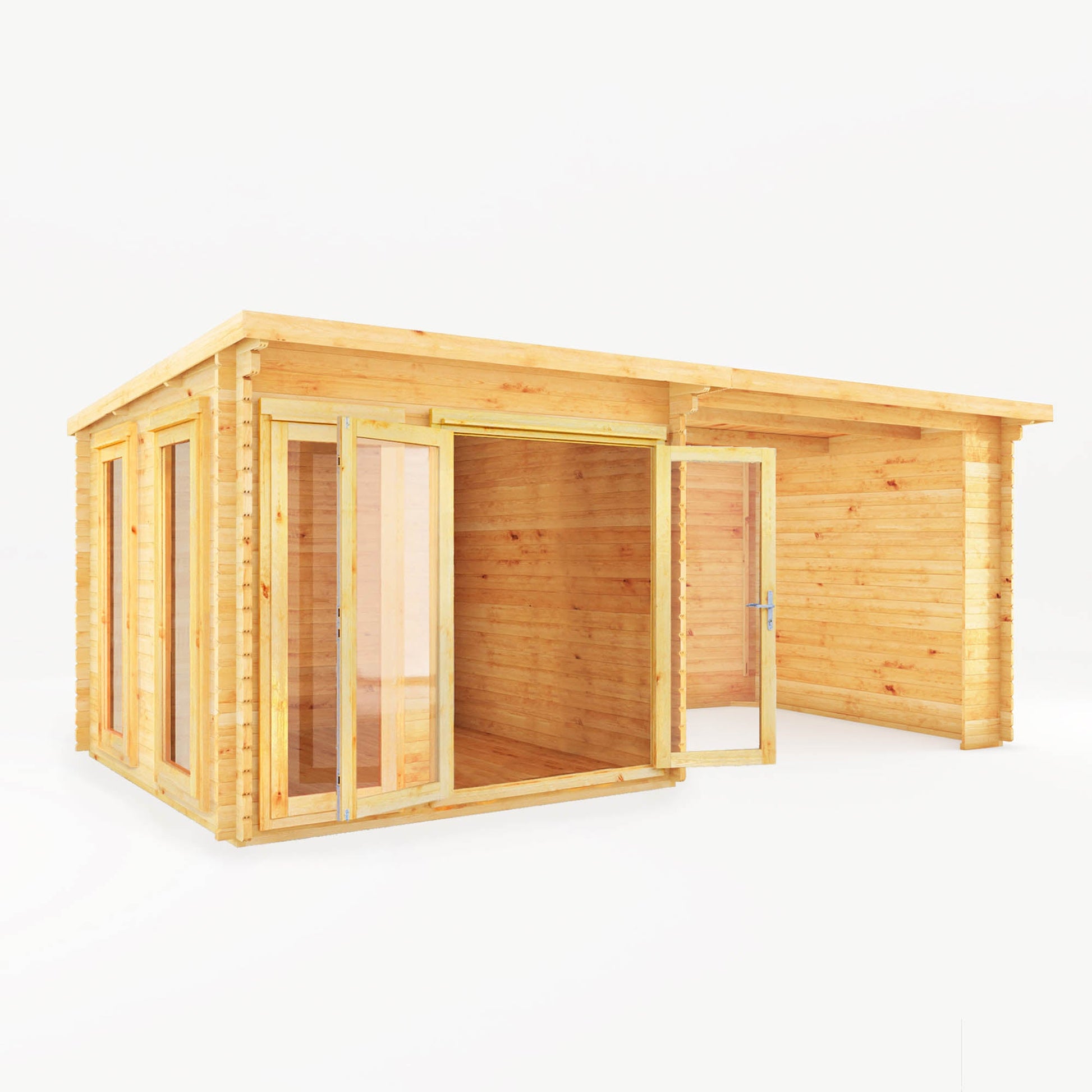 6M X 3M Studio Pent Log Cabin With Patio Area - 28Mm