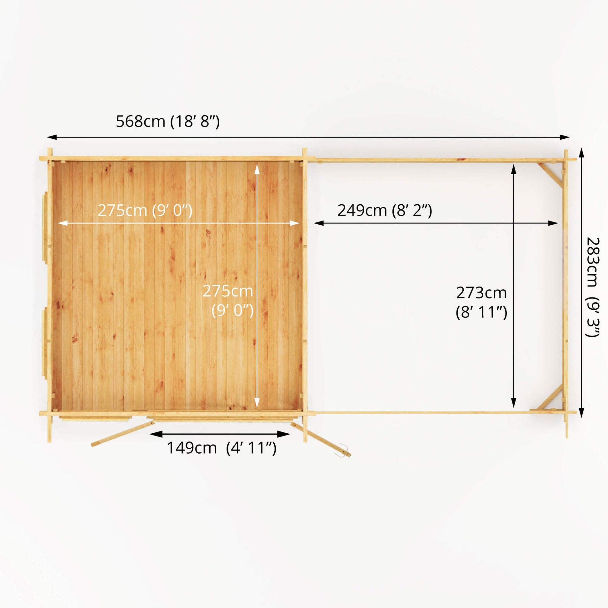 6M X 3M Studio Pent Log Cabin With Patio Area - 28Mm