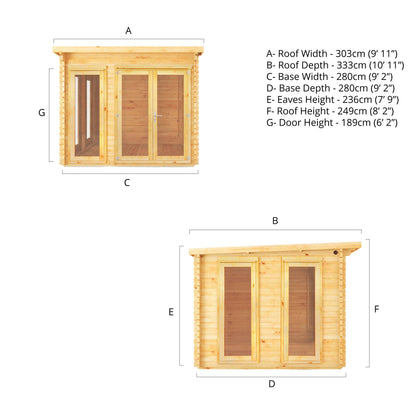 3M X 3M Studio Pent Log Cabin - 28Mm