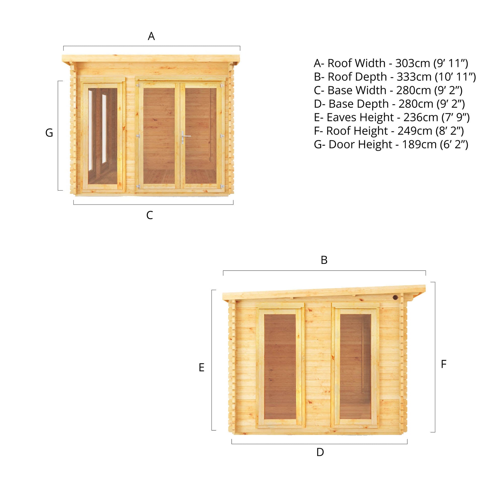 3M X 3M Studio Pent Log Cabin - 34Mm