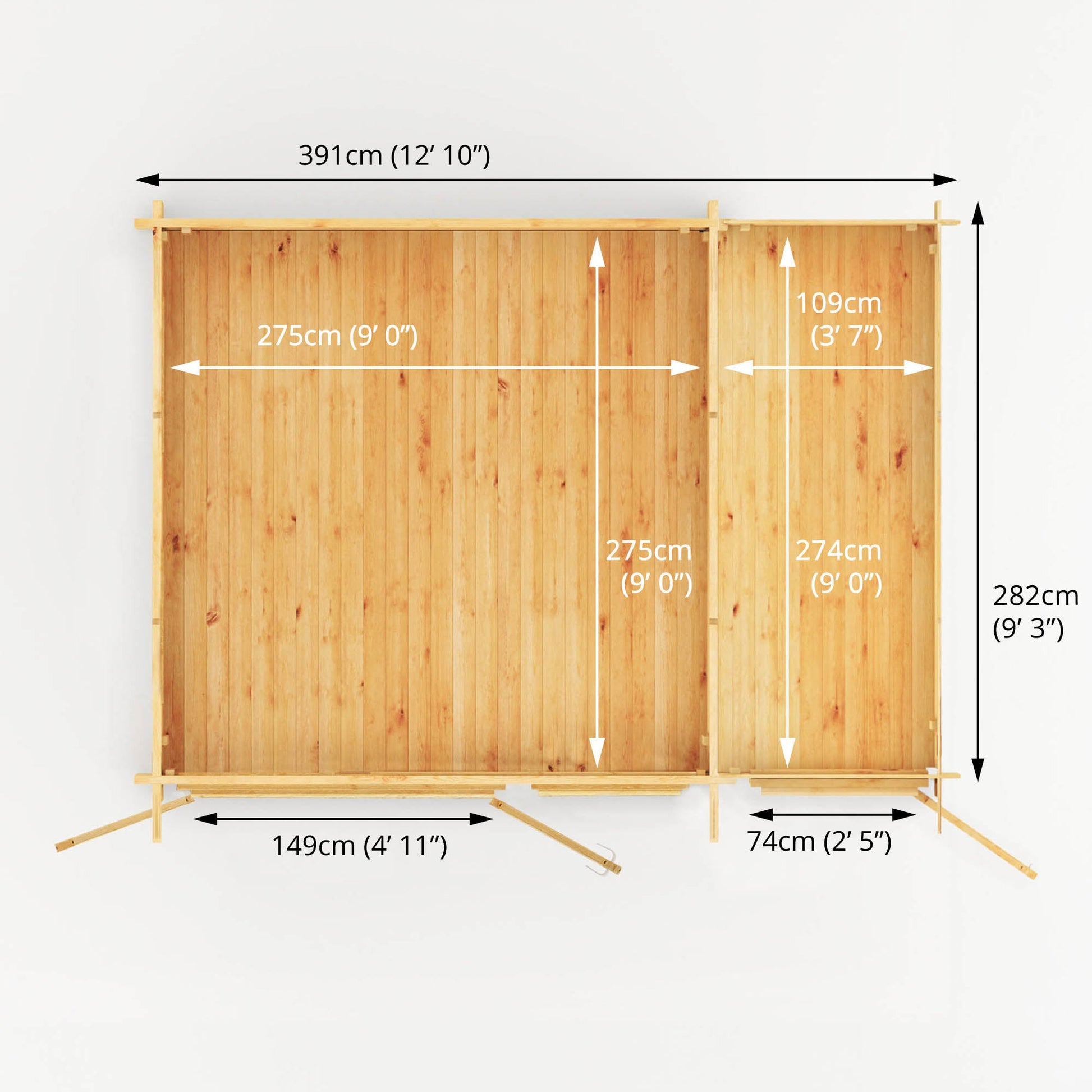 4.1M X 3M Elite Pent Log Cabin With Side Shed - 28Mm