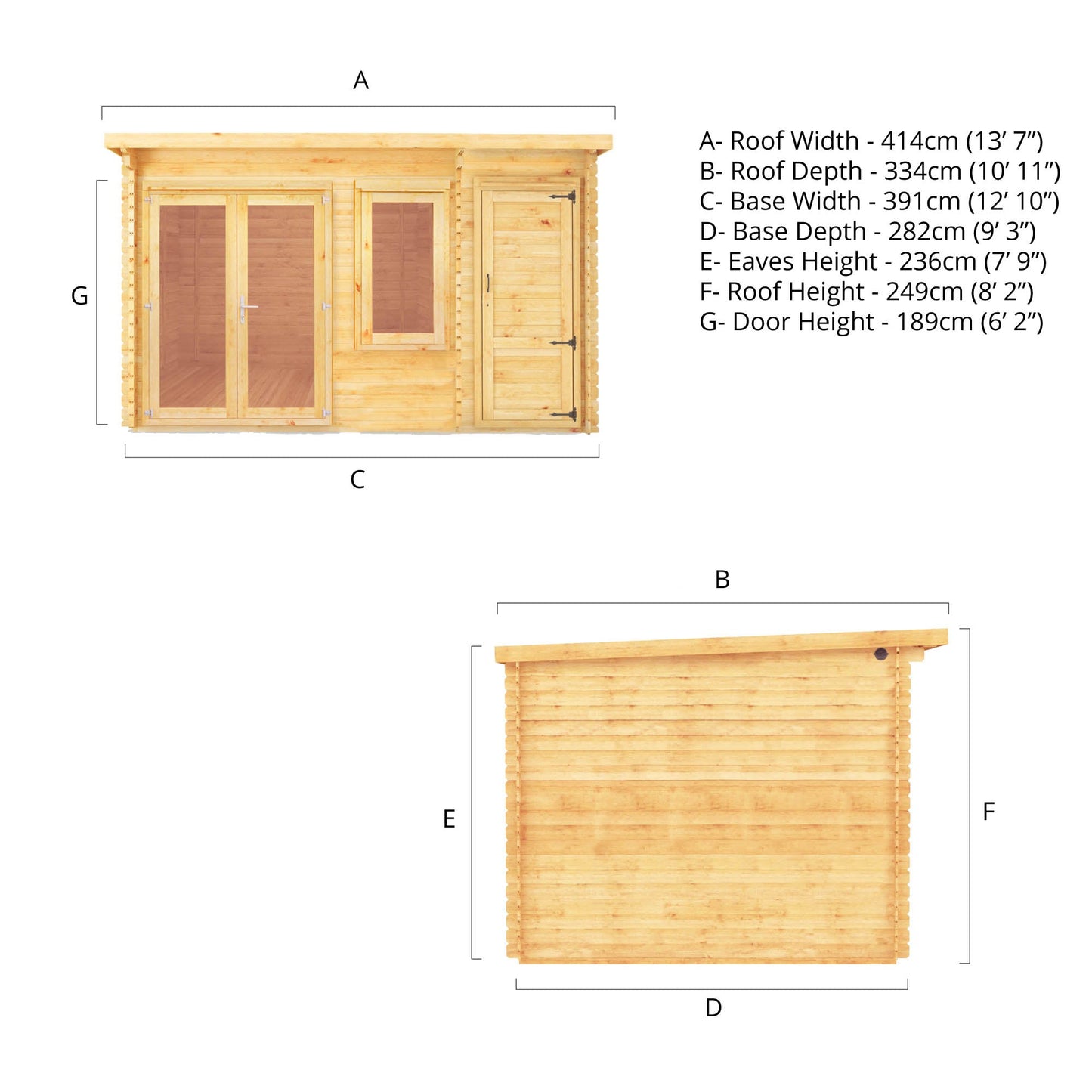 4.1M X 3M Elite Pent Log Cabin With Side Shed - 28Mm