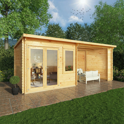 6M X 3M Elite Pent Log Cabin With Patio Area - 28Mm