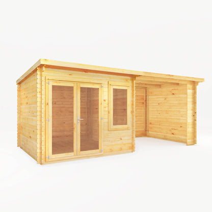 6M X 3M Elite Pent Log Cabin With Patio Area - 28Mm