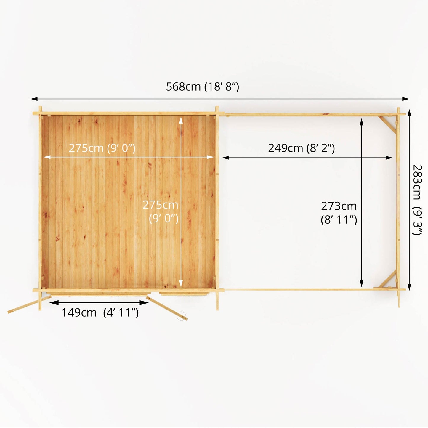 6M X 3M Elite Pent Log Cabin With Patio Area - 28Mm