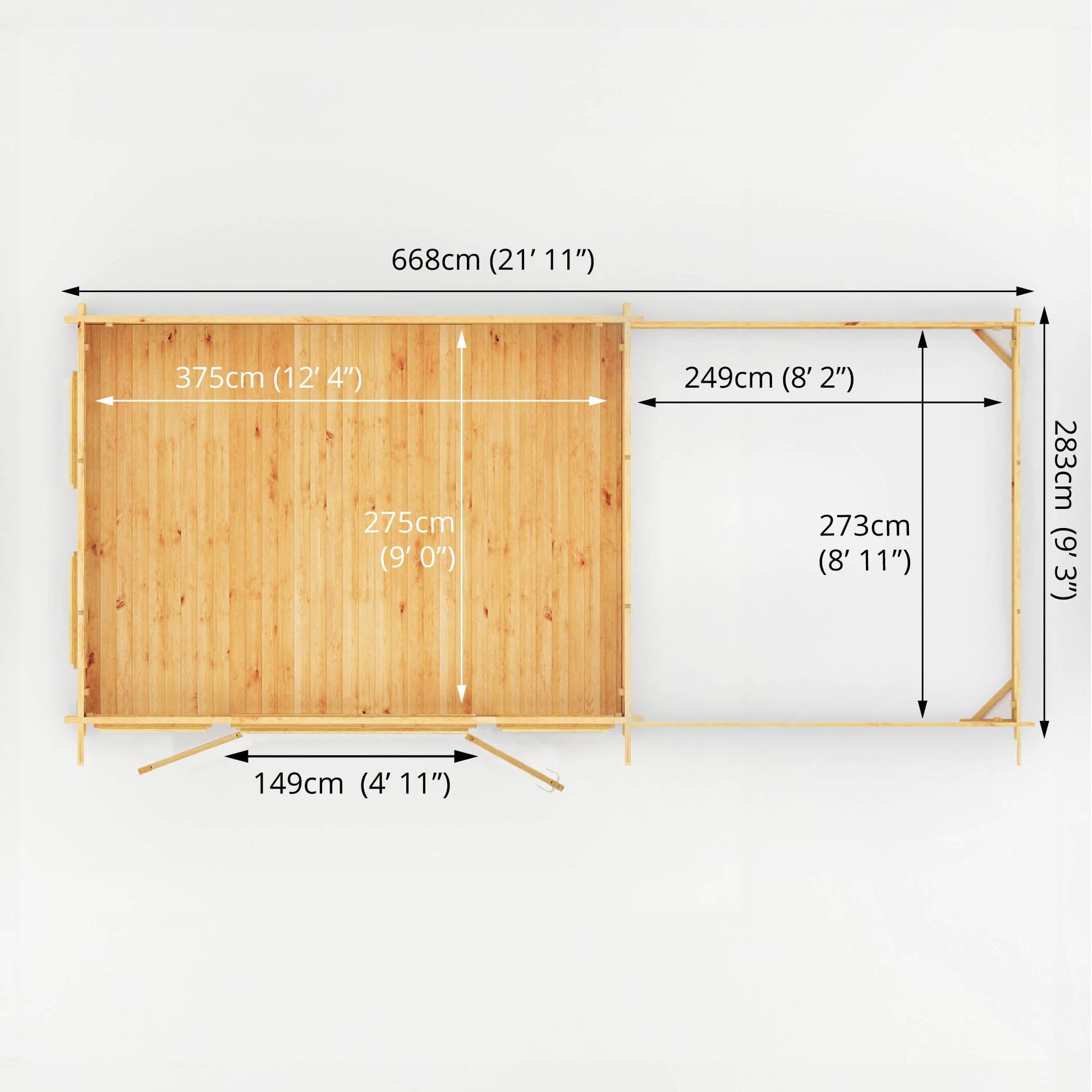 7M X 3M Studio Pent Log Cabin With Patio Area - 28Mm