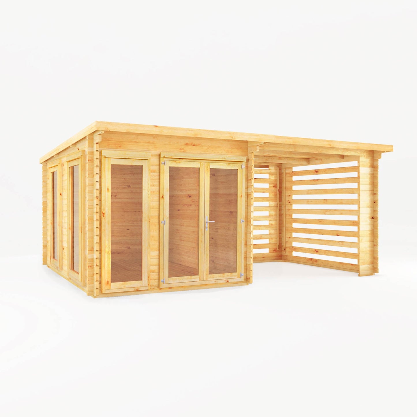 6M X 3M Studio Pent Log Cabin With Slatted Area - 28Mm