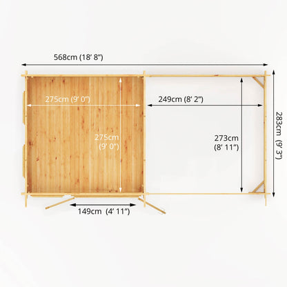 6M X 3M Studio Pent Log Cabin With Slatted Area - 28Mm