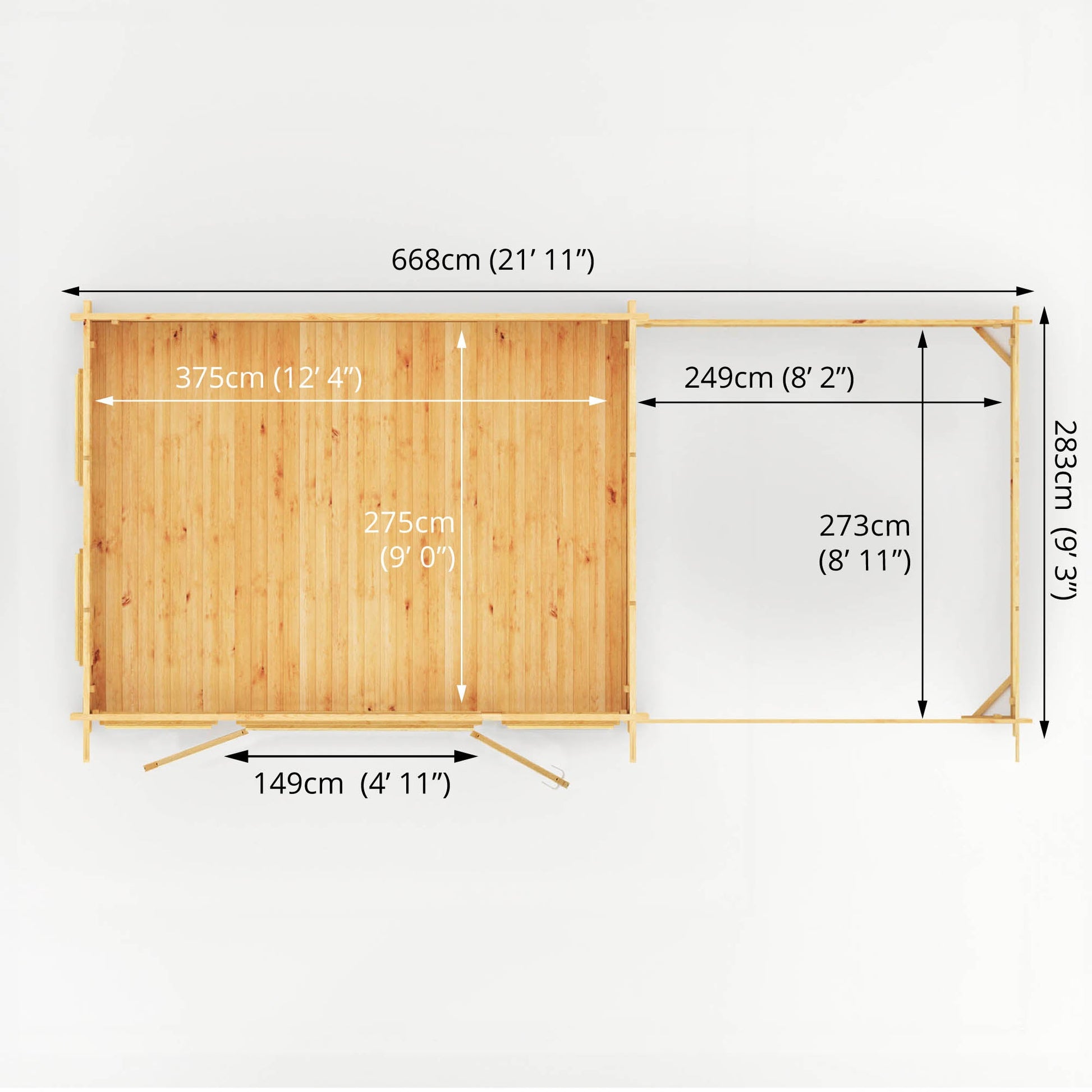 7M X 3M Studio Pent Log Cabin With Slatted Area - 44Mm