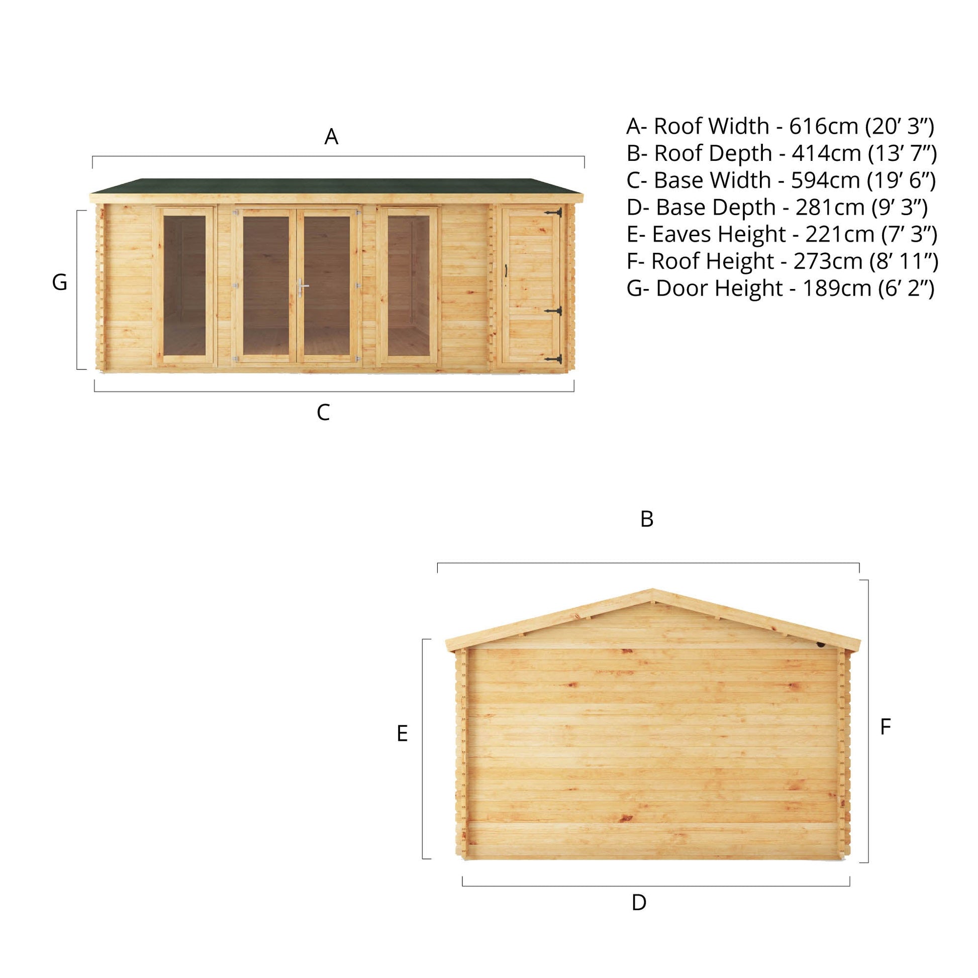 6.1M X 4M Home Office Director With Side Shed - 28Mm